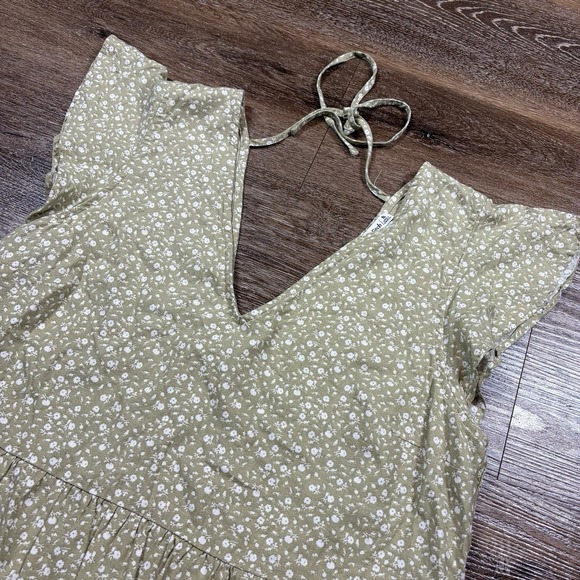 Abercrombie & Fitch Blouse Women's S Green Cap Sleeve V-Neck Peplum Floral Lace - Picture 2 of 6